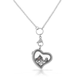 Edforce Stainless Steel Silver-Tone Love Heart Family Locket Pendant Necklace - Charms Included