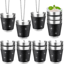 Stainless Steel Shot Glass Necklaces 1 oz/30 ml Bling Bling Shot Glasses with Chains Mini Shot Glass Cups for Wedding Dance Party Christmas Carnival Wine Tasting Party (Black, 14 Pcs)