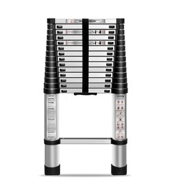 Folding Aluminum Telescoping Extension Ladder - One Button Retraction Extension Ladders for Home Roof, Indoor Outdoor Compact Telescopic Ladder Lightweight Aluminum Ladder