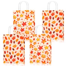 Happy 12pcs Fall Theme Gift Bags, Orange Maple Leaf Treat Bags for Happy Fall Y’all Thanksgiving Friendsgiving Supplies, Autumn Holiday Wedding Birthday Party Favors Candy Bags Goodie Bags