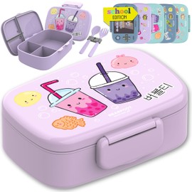 BEARFOOT Children's Lunch Box with Compartments, BPA-Free, Lunch Box, Bento Box, Lunch Box Girls & Boys, Snack Box, 100% Leak-Proof, Lunch Box for Nursery, School (BubbleTea Purple)