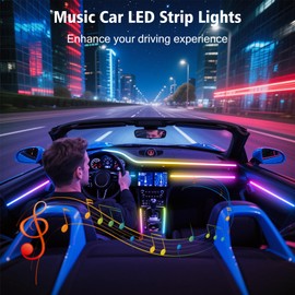 118 Inch Acrylic Interior Car Lights, 0.08in Ultra-Thin Thickness Ambient Lighting Car Lights with Smart APP, USB Powered Car LED Strip Light Music Sync Neon Strip for Vehicle (2 * 59in)