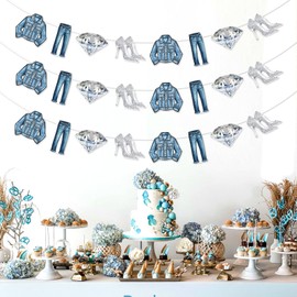 kreat4joy Denim and Diamond Party Decoration, 3pcs Denim and Diamond Garland Banner Jacket High Heel Shoes Jeans Garland for Denim and Diamond Birthday Bachelorette Bridal Shower Party Decoration