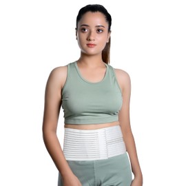 Wonder Care Polyester Umbilical White Hernia Belt Support Brace With 1 Removable Compression Pad For Men & Women (L)