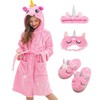 Girls Unicorn Hooded Robe with Matching Slippers, Headband, Blindfold Pink