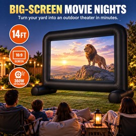 Inflatable Movie Screen for Outdoor Projection – 14FT/24FT Blow-Up Screen with Air Blower for Front & Rear Viewing