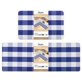Carvapet Buffalo Plaid Kitchen Mat 2 PCS Cushioned Anti-Fatigue Kitchen Rug Waterproof Non-Slip PVC Ergonomic Comfort Standing Foam Mats for Office Laundry, Blue&White, 17.3''x27.5''+17.3''x47.2''