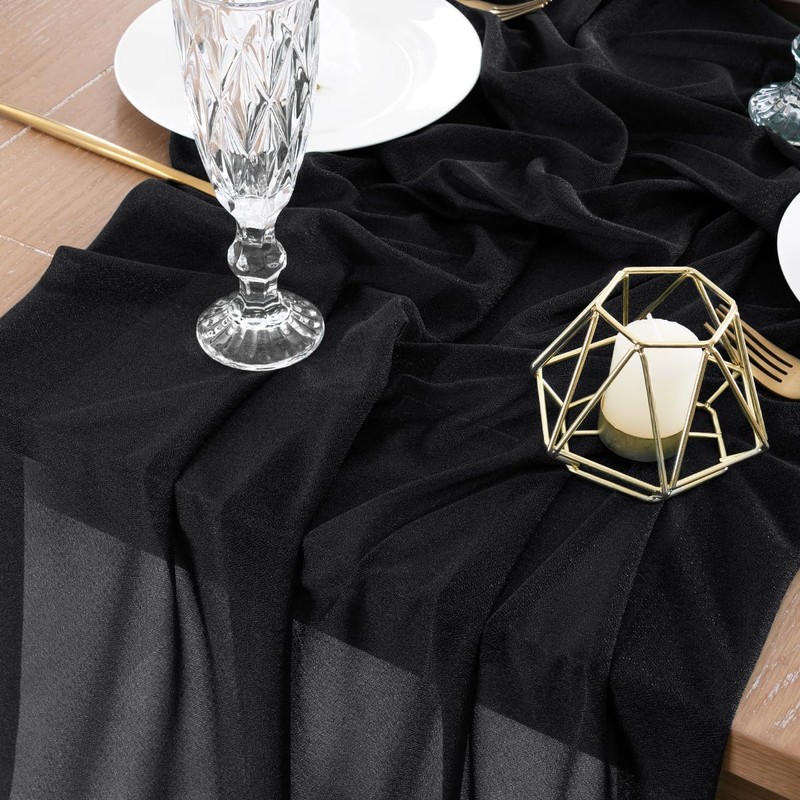 Socomi 4pcs Black Gauze Table Runner Chiffon Like Wedding Table
