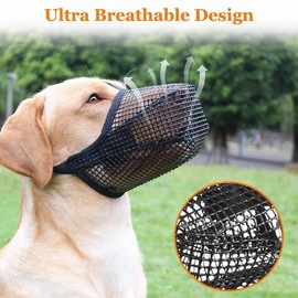 Dog Muzzle, Soft Mesh Dog Muzzles for Small Medium Large Dogs, Breathable Dog Mouth Guard with Adjustable Strap and Fasten Buckle for Scavenging, Licking, Biting and Chewing (Black, XL)