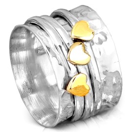 Boho-Magic Spinner Ring for Women 925 Sterling Silver with Brass Hearts and Fidget Bands (11)