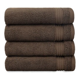 Luxury Turkish Cotton Washcloths for Easy Care, Extra Soft & Absorbent, Fingertip Towels, 4 Pack Washcloth Set by United Home Textile, Chocolate Brown
