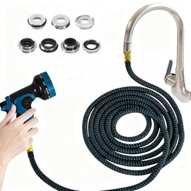 Indoor Sink Hose Attachment for Faucet - (50 FT) Faucet Hose with 7 Adapters for Kitchen Sink Bathroom Sink Faucet, Watering Houseplants, Washing Pets, Household Cleaning, Car Washing