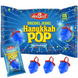 Hanukkah Dreidels Jewel Pop Ring Shape Candy - Blue Raspberry 18 Count Individually Wrapped Dreidel - Hanukah Decorations Kosher Candy Party Favor For Kids - Chanukah Gift Bags