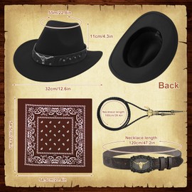 Saier tbo 5Pcs Western Cowboy Fancy Dress, Men’s Cowboy Outfits Set with Waistcoat Wide Brim Hat Belt Paisley Bandanna Bull Head Necklace Wild Western Accessories for Adult Cosplay