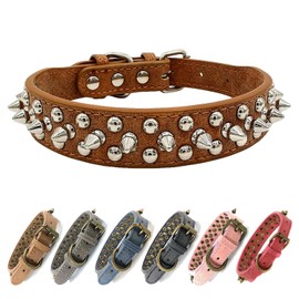 Spiked Studded Dog Collar-Chrome Round Stud Anti-Bite Collar (Brown,L)