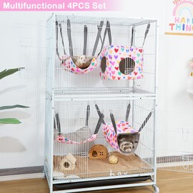 Glittme Ferret Hammock 4 Pack Ferret Cage Accessories Washable Rat Hammock Soft Guinea Pig Hammock for Ferrets, Rat, Sugar Glider, Squirrel