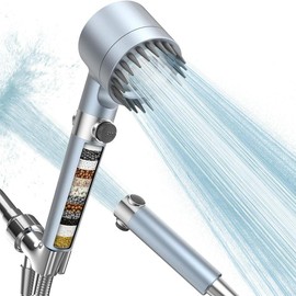 Filtered Shower Head with Handheld, High Pressure Water Flow and Multiple Spray Modes, Power Wash for Hard Water,with ON/OFF Switch - Color: Blue