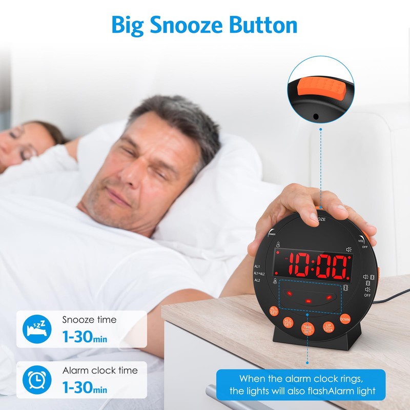 AMIR Dual Extra Loud Alarm Clock with Bed Shaker, Sonic