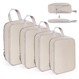 WUFANC Suitcase Organiser Set of 4 - Packing Cubes Compression, Waterproof, Robust and Durable - Packing Cube Compression Very Suitable for Storing and Organising Clothes (Beige)