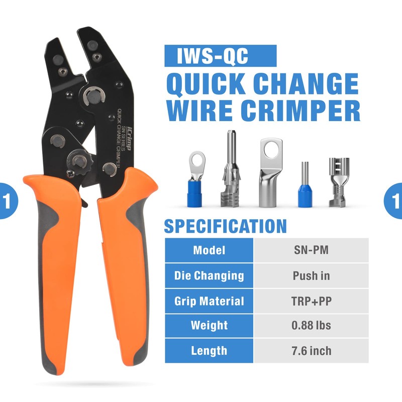 iCrimp Quick Change Ratcheting Crimper Tool Kit, Automotive Service Kit,