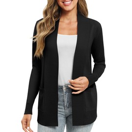 EXCHIC Women's Long Sleeve Knitted Cardigan, Lightweight Cosy Open Front, Long Casual Jacket with Pockets, black