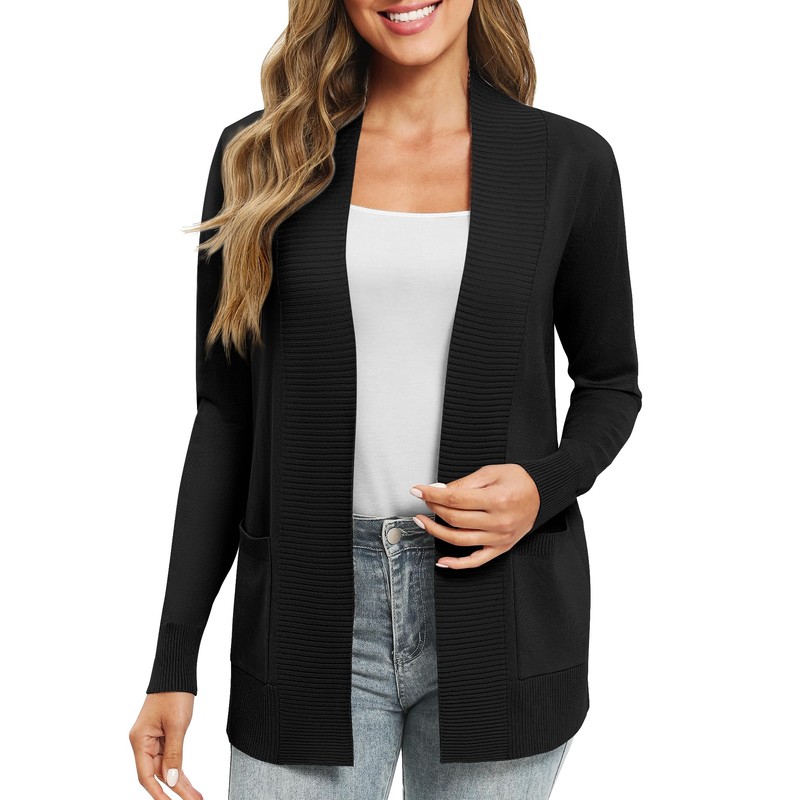 EXCHIC Women's Long Sleeve Knitted Cardigan, Lightweight Cosy Open Front,