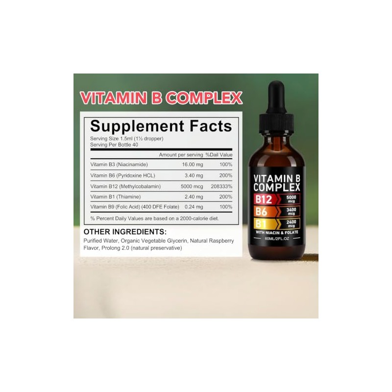 Vitamin B12 Liquid Drops with B6, Sublingual Methylcobalamin B Complex
