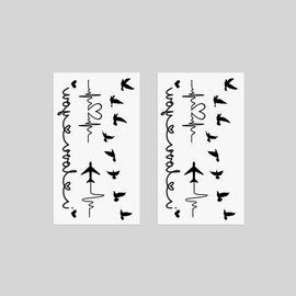 Oottati 2 Sheets Small Tiny Temporary Tattoo Stickers Love you Heartbeat Airplanet Bird