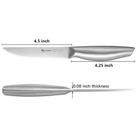 SANHUI Steak Knives, Steak Knife Set of 4, German Stainless Steel Steak Knife Serrated, Silver