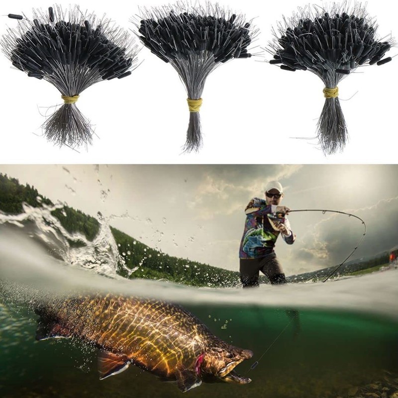 Symphonyw Fishing Bobber Stoppers 300pcs 50 Groups/Set Black Rubber Beads