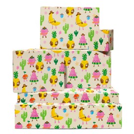 Cowboy Wrapping Paper - 6 Sheets Wrapping Paper for Girls - Cowboy Fruits - Cactus - Birthday Bridal Shower Wrapping Paper - Recyclable - by Central 23