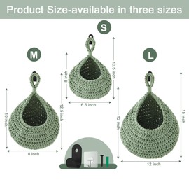Honeydak Hanging Wall Basket Teardrop Hanging Baskets Onion Basket Coat Bohemian Storage Fruit Wall Hooks for Kitchen Restaurant Home Storage Vegetable, 3 Sizes (Light Green)