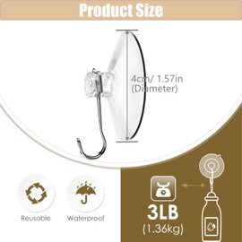 SLshiBo Suction Cup with Hooks, Pack of 40 Suction Hooks, Transparent, Diameter 40 mm, Suction Cups with Hooks, Extra Strong, Wall Hooks with Suction Cup, Plastic Suction Cup Hooks with Metal Hooks