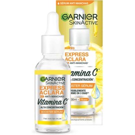 Garnier SkinActive. Express Aclara Serum Anti Manchas con Vitamina C 30 ml + Agua Micelar en Aceite desmaquillante a Prueba de agua bifásica 400 ml