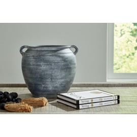 Signature Design by Ashley Meadie Traditional Indoor Terra Cotta Tabletop Vase with Handle and Wide Mouth, Blue