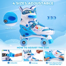 Hikole Roller Skates for Girls and Boys,4 Size Adjustable Kids Roller Skates with 8 Light Up Wheels,Toddler Skates for Outdoor & Indoor