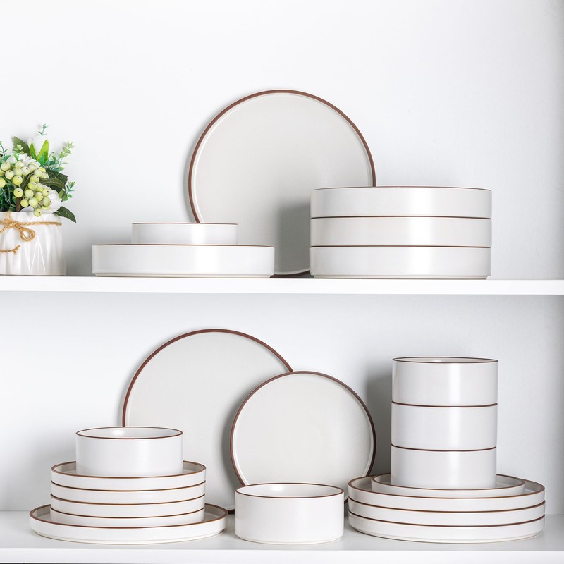 LERATIO Ceramic Dinnerware Sets for 6, High Edge Stoneware Plates