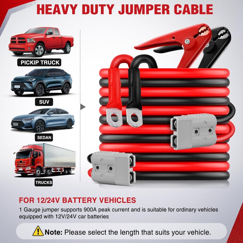 Nilight 1 Gauge 25 Feet Heavy Duty Jumper Cables 900