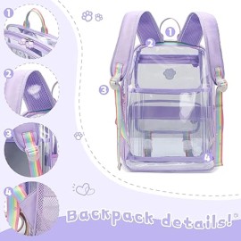 SBD Maod Clear Backpack for Girls, Cute Transparent Heavy Duty Kid School Book Ba...