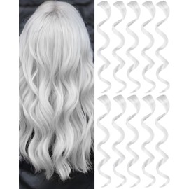 Olldag 10 PCS White Hair Extensions, Curly Wavy Synthetic Hairpieces Clip in Rainbow Neon Party Highlights, Colorful Hair Accessories for Kids Girls Women