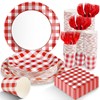 EggSun Red Gingham Plates and Napkins Party Supplies, Red and