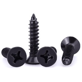 #4 x 1/2" Flat Head Phillips Sheet Metal Tek Screws, 304 Stainless Steel 18-8, Black Oxide Coated Finish, Corrosion Resistant Flat Head Wood Screws, 100 PCS