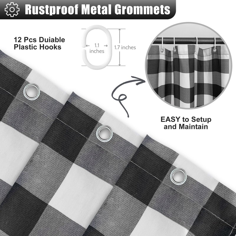 Seasonwood Farmhouse Shower Curtain Grey Shower Curtain with Button Bathroom