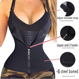 ADSE Women's Underbust Corset Waist Trainer Shapewear Body Shaper Zipper Vest with Adjustable Straps(L) Black