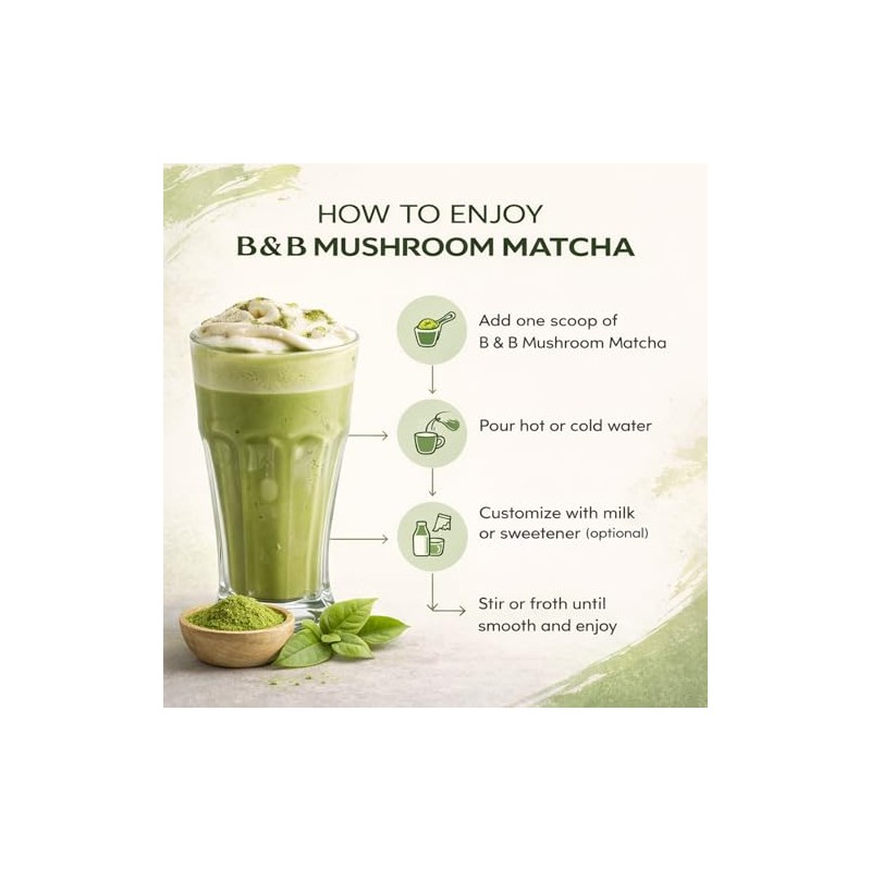 Mushroom Matcha Powder with Coconut Milk - Nootropic Energy &