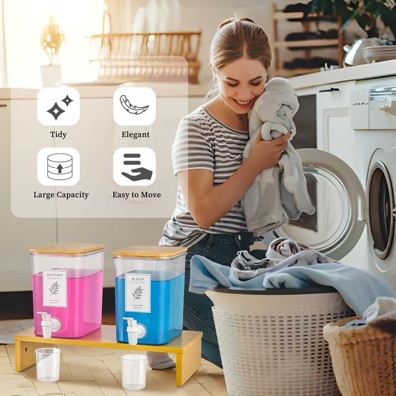 RoleDes Liquid Laundry Detergent Dispenser Set with Shelf and Bamboo