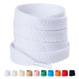 Olukssck 2 Pairs 12 mm Wide Flat Shoelaces Made of 100% Cotton, Premium Thick Shoe Laces for Sports Shoes, Trainers, Trainers and Casual Shoes, White, 100 cm