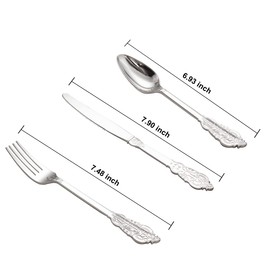WDF 200 Pieces Silver Christmas Plastic Silverware Disposable - 50Guests Silverware Plastic Cutlery - Plastic Utensils Includes 100 Forks, 50 Spoons, 50 Knives Perfect for Wedding or Party