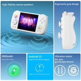 RG 406H Retro Handheld Game Console with 4-inch IPS Screen RGB Lighting Handheld Gaming Console with Android 13 System and 128G TF Card 5000mAh Battery White