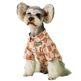 AZA Dog Costume Cotton Clothes for Pets Plaid Shirt Smile Face Pet Boy Coat for Small Dogs Medium Large Cute T-Shirt Cat Girl Outfits Female Costumes Summer (XXL,Caramel Face)